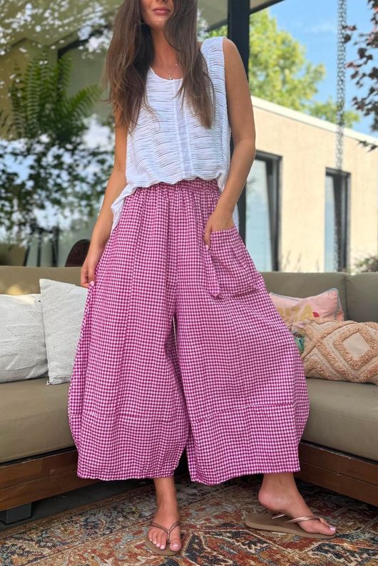 Arbi Gingham Pocket Culotte Pant Magenta